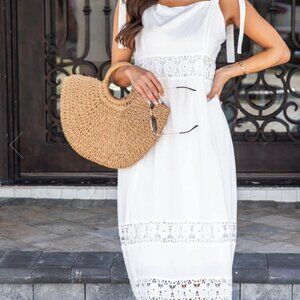 Island State of Mind White Eyelet Trim Maxi Dress